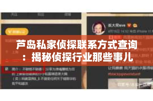 芦岛私家侦探联系方式查询：揭秘侦探行业那些事儿